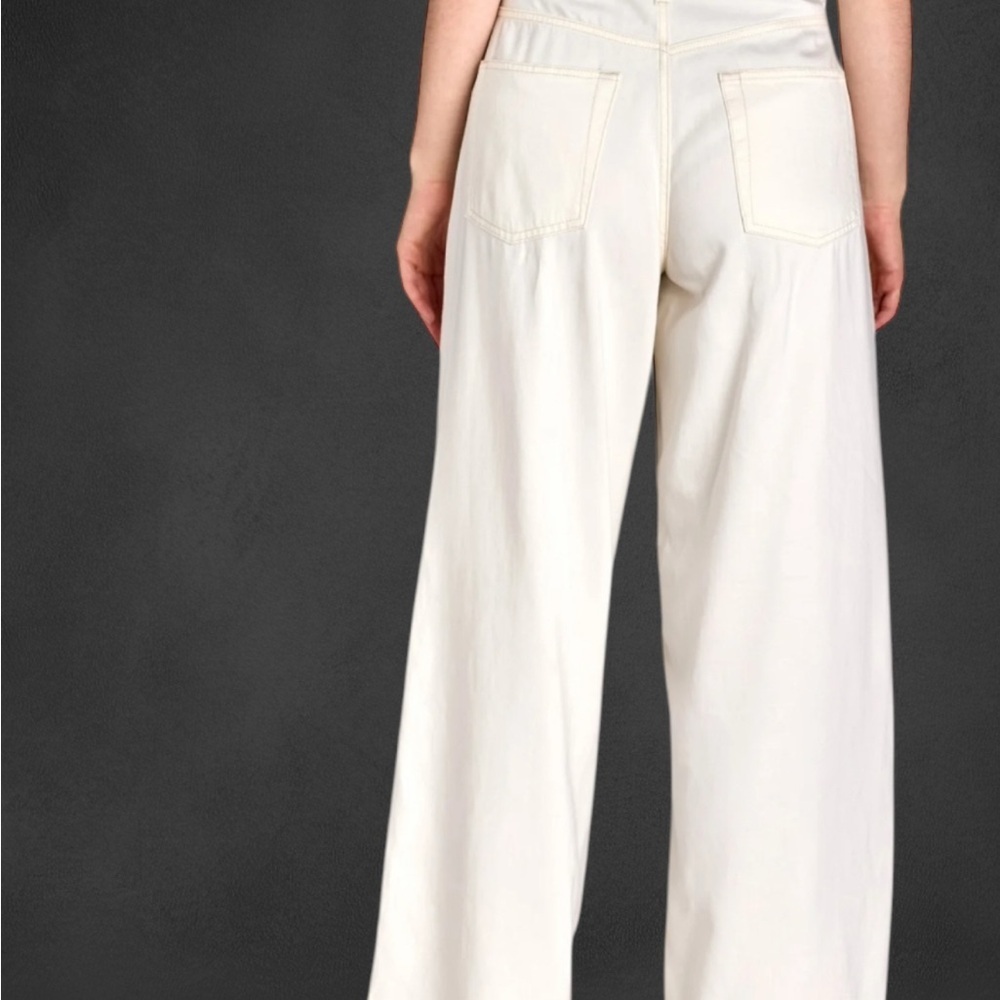 White Denim Wide Leg Jeans with Gold Accents - Picture 4 of 4